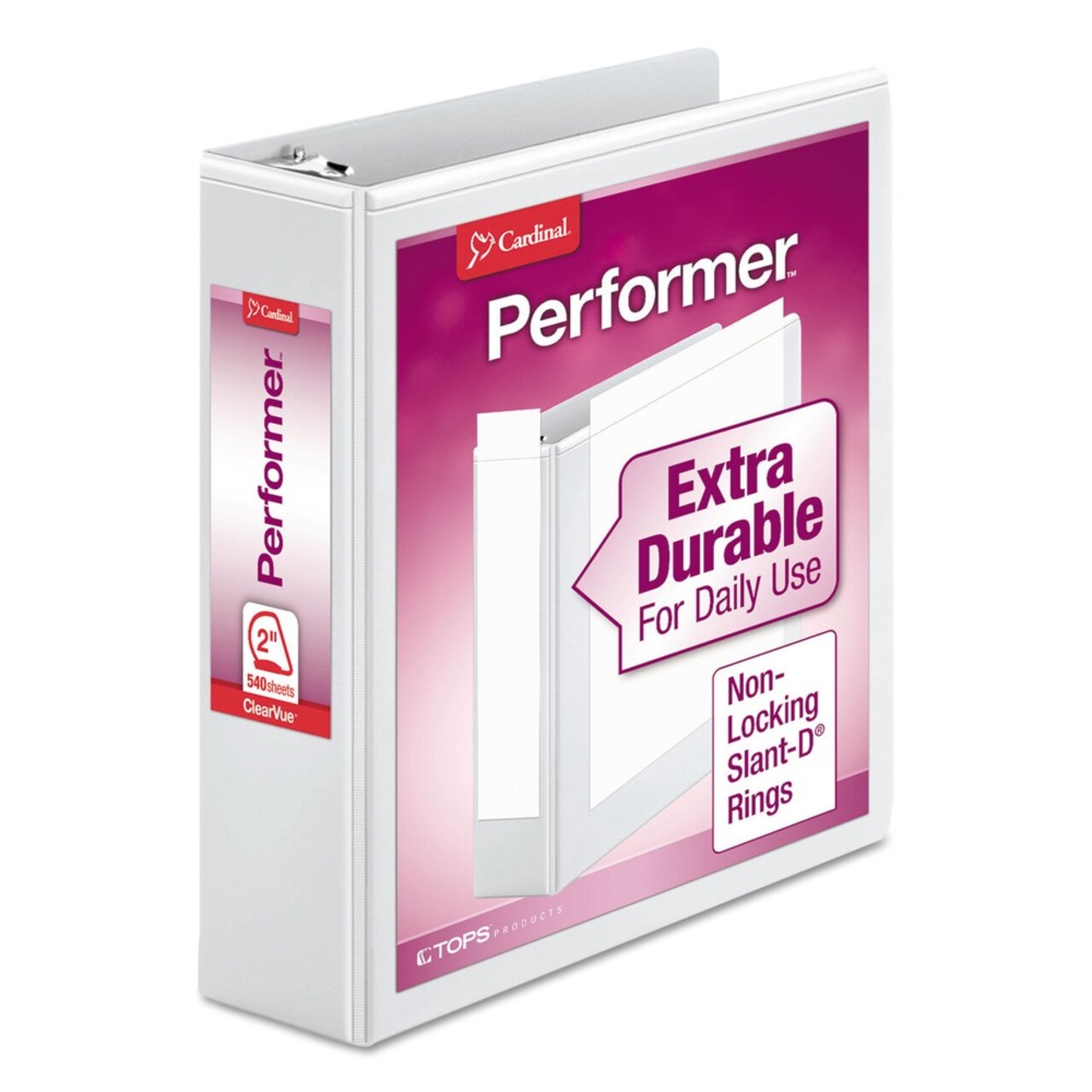 Cardinal 2 in. Capacity 11 x 8.5 Performer ClearVue Slant-D 3-Ring Binder - White